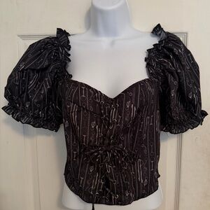 2 Fly Western Crop Top Black Lace Up Puff Sleeve On or Off Shoulder M/L